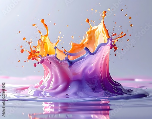 A vibrant splash of colorful liquid against a gray background