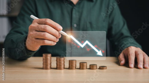 Economic crisis concept inflation global market pressure risk symbolized by falling profit chart. Loss graph impact. bankruptcy recession stock, debt financial investment, cost risk price