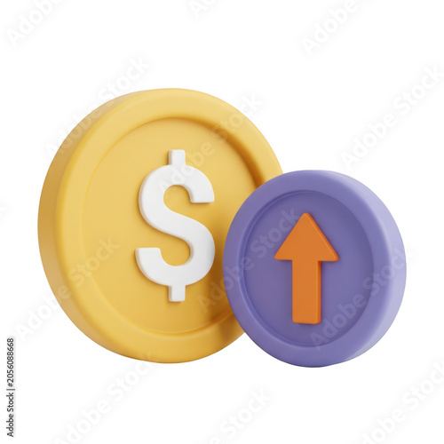 Financial growth concept with dollar coin isolated on transparent background