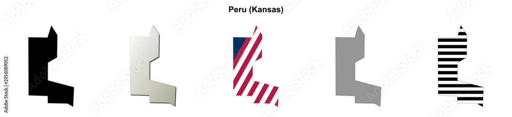 Obraz premium Peru (Kansas) blank outline map set