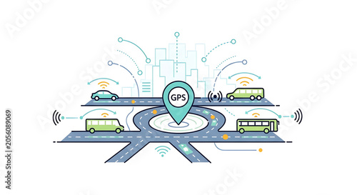 Vehicles navigate city roads with gps tracking