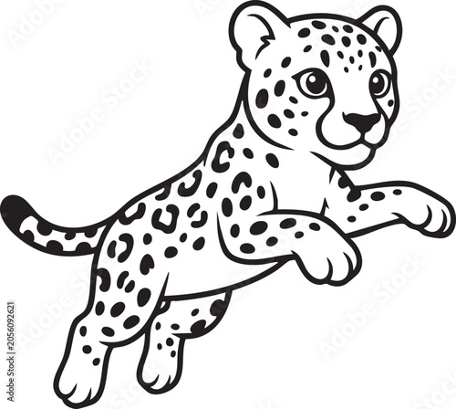 Cartoon leopard isolated on white background with spots, wild big cat animal illustration in simple style