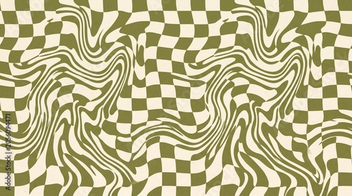 Sage Olive Green and Ivory Minimalist Wavy Checkerboard