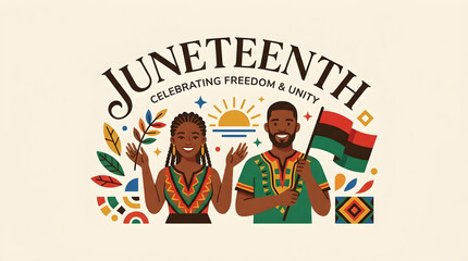 Juneteenth Celebration of Freedom Vector Illustration with Black Couple Holding Torch and Broken Chains