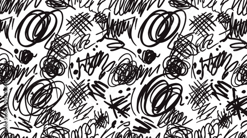 Quadro su tela Hand drawn scribble pattern featuring messy ink lines and chaotic loops on a whi