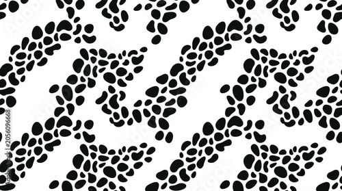 Foto Seamless pattern of black irregular blob shapes arranged in diagonal wavy lines,