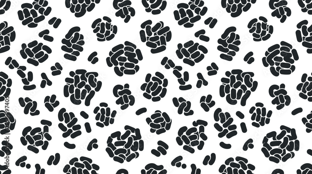 Fototapeta premium Seamless pattern featuring dark gray organic shapes and rounded clusters on a white background