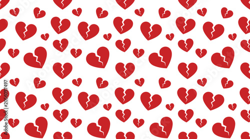 Fotografie Seamless pattern of bright red broken hearts on a white background, representing