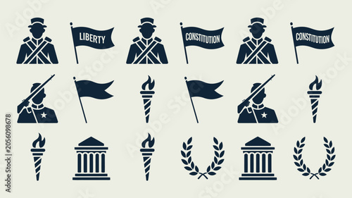 Foto Civil war and american heritage icons featuring soldiers liberty flags torches and laurel