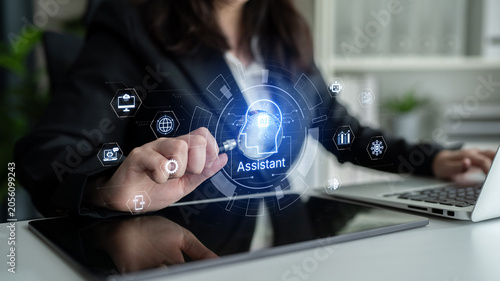 Foto Futuristic AI assistant with autonomous agent capabilities, AI natural language understanding, and seamless business workflow AI integration