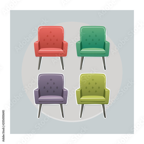 Four colorful plastic chairs around table
