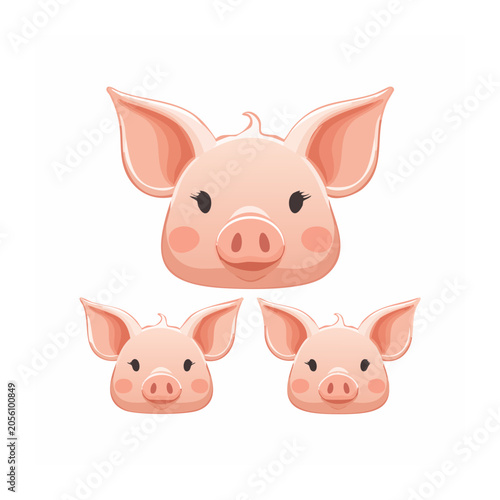 Three cute pink cartoon pigs vector