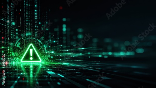 Cybersecurity Alert Warning Icon in Digital Network Environment