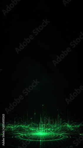 Futuristic Green Data Wave and Digital Signal Network Background