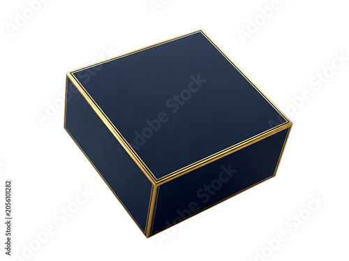 Luxury Dark Blue Gift Box with Gold Trim Isolated