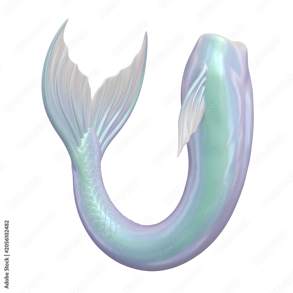 Fototapeta premium Iridescent Mermaid Tail with Scales on White Background