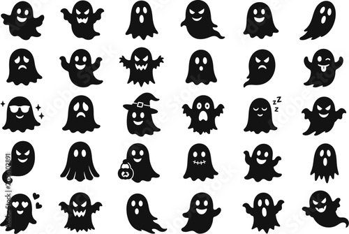 Foto Collection Of Black Ghost Silhouettes With Varying Expressions Silhouette