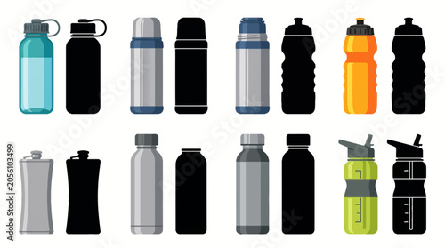 Bild auf Leinwand Vector collection featuring different travel bottle designs, reusable water bott