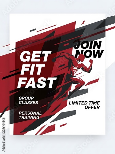 Get fit fast gym flyer template with muscular athlete figure and dynamic angular background.