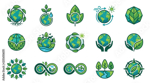 Canvas-taulu Eco-Themed Nature Symbols Collection.