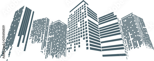 Cuadro en lienzo Modern Pixel Art Skyline Featuring Abstract High Rise Buildings with Geometric D