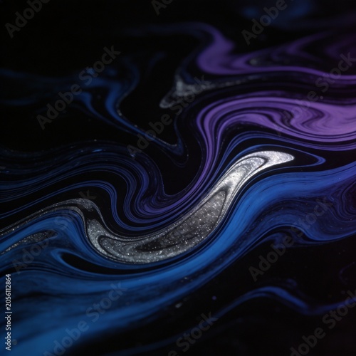 Stunning Abstract Fluid Art Design Featuring Mesmerizing Blue and Purple Swirling Patterns with Sparkling Metallic Accents