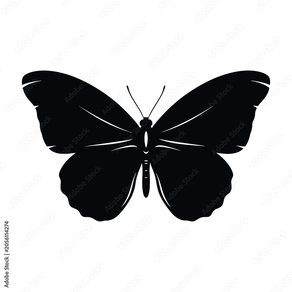 Fototapeta premium Black Butterfly Silhouette Isolated on White Background for Minimalist Design Projects