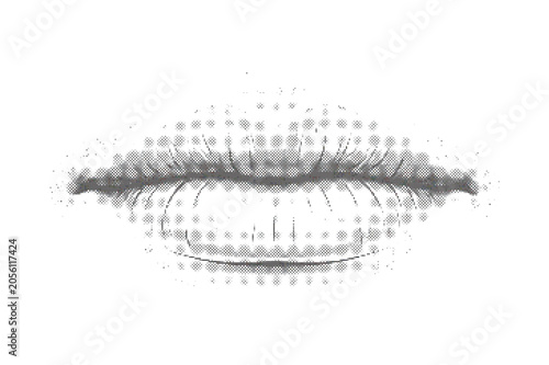 Canvastavla Close-up of lips isolated on white background in grayscale
