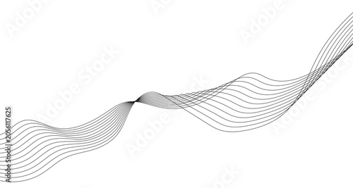 Minimalist black wavy lines on white background, abstract flowing ribbon vector illustration, elegant curved line art for corporate branding and modern web design headers