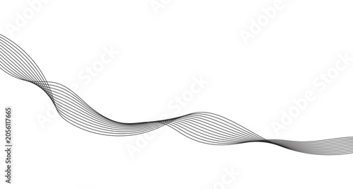 Minimalist black wave lines on white background, elegant flowing abstract ribbon vector, smooth curved linear pattern for corporate branding, modern geometric wave element for web design