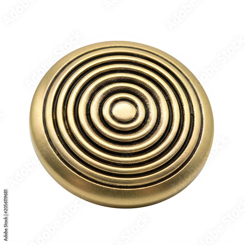 Simple spiral metallic button or badge with concentric rings