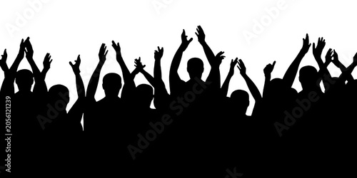 Obraz na plátně Cheering Crowd Silhouette with Fans Applauding at Sports Event Concert and Festi