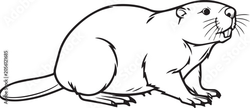 Obraz na płótnie Beaver Sitting With Flat Tail And Prominent Teeth Line Art