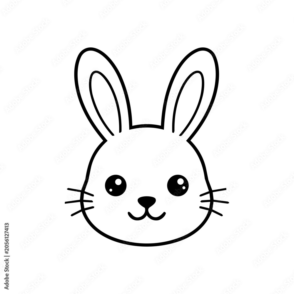 Obraz premium Cute Rabbit Face Line Art Illustration - Kawaii Cartoon Rabbit Head Outline - Rabbit face flat outline illustration