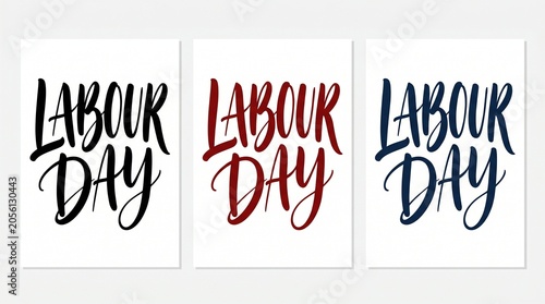 Labour Day Brush Script Calligraphy Hand Lettering Typography Vector Illustration Set for Holiday Poster Banner and Greeting Card Design