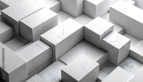 A 3D arrangement of white rectangular blocks in a staggered pattern