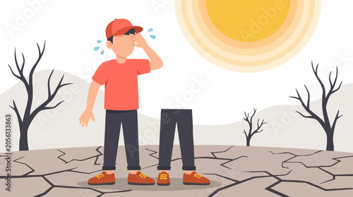 Canvastavla Man suffering extreme heat and drought in parched land