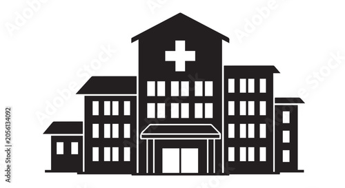 Hospital Building Icon With Cross Symbol And Windows