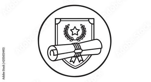 Diploma Scroll With Shield Laurel And Star Emblem