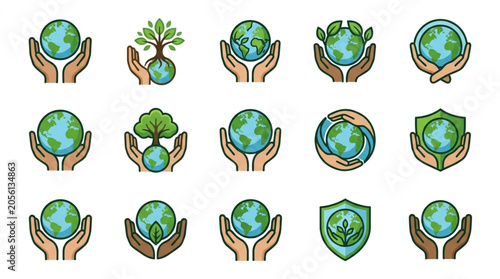 Fotografi Hand-Held Earth Protection Symbols Collection.
