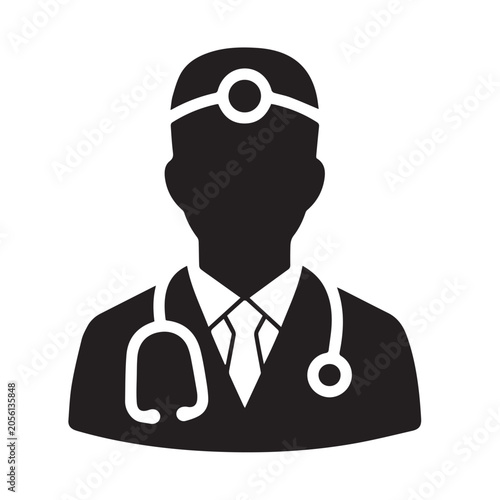 Doctor Icon With Stethoscope And Head Mirror Silhouette