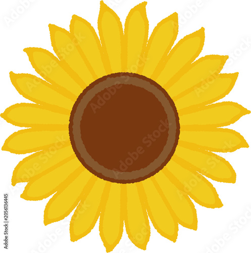 Vibrant yellow sunflower illustration with hand drawn crayon texture isolated on black background