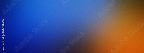 Abstract blue and orange blurred gradient background with grainy texture.