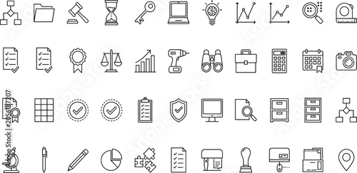 Fotografía Business management and office workflow line icon set containing corporate analy