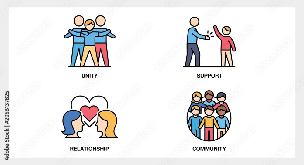 Fototapeta premium Diverse Group of People Icons Representing Unity Support Relationships Community.