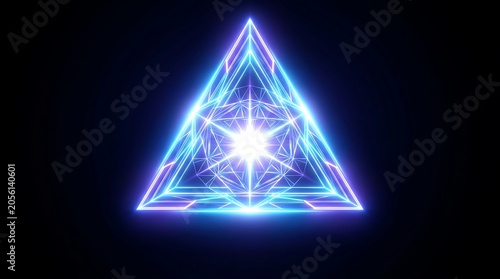Abstract Neon Triangular Geometric Glow with Starburst Effect