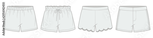 women's loungewear and sleep shorts technical drawing vector illustration. cad mockup. transparent background.