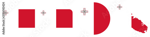 Bild auf Leinwand malta circular flag, malta rectangular flag, malta map flag flat icon