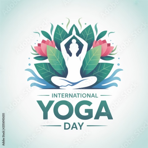 International Yoga Day, isolated on white background.
