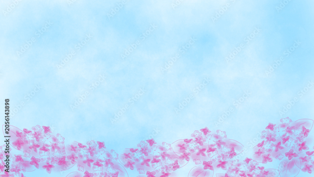 Fototapeta premium 紫陽花（あじさい）の背景、手書きイラスト。